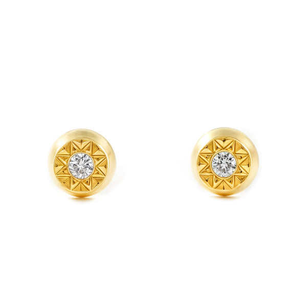 Boucles d'Oreilles Bebe Fille Enfant Ronde Zircone Or Jaune 18 Carats