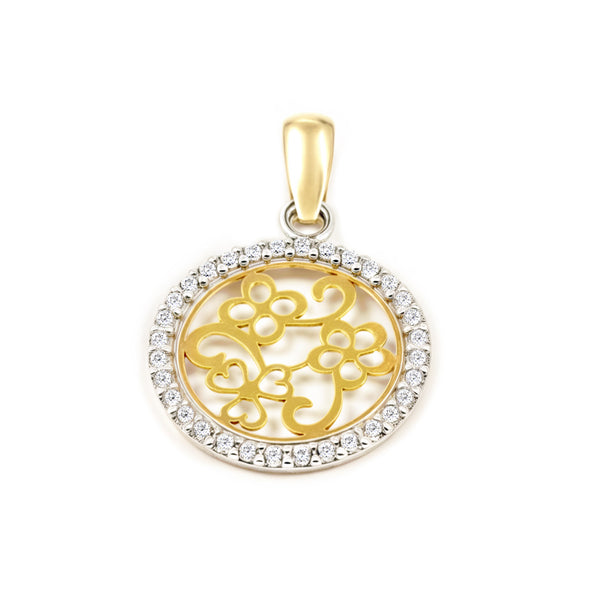 Pendentif Fleur Zircone Or Bicolore 18 Carats brillant