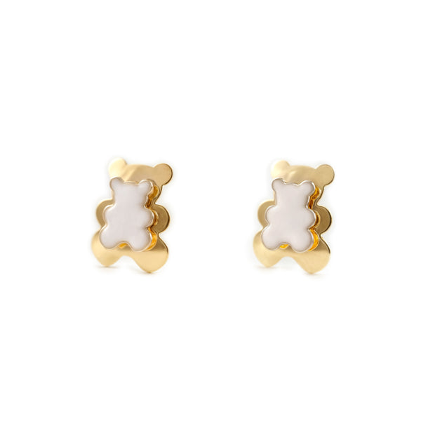 Boucles d'Oreilles Fille Enfant Émail blanc Ours Or Jaune 9 Carats