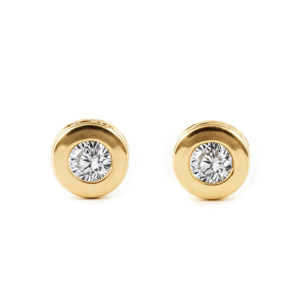Boucles d'Oreilles Bebe Enfant Ronde Zircone Or Jaune 18 Carats