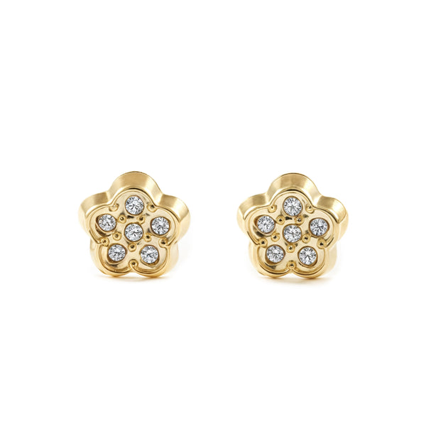 Boucles d'Oreilles Bebe Fille Enfant marguerite fleur Zircone Or Jaune 9 Carats