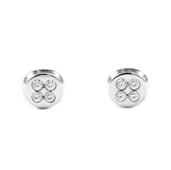 Boucles d'Oreilles Bebe Enfant Ronde Zircone Or Blanc 9 Carats