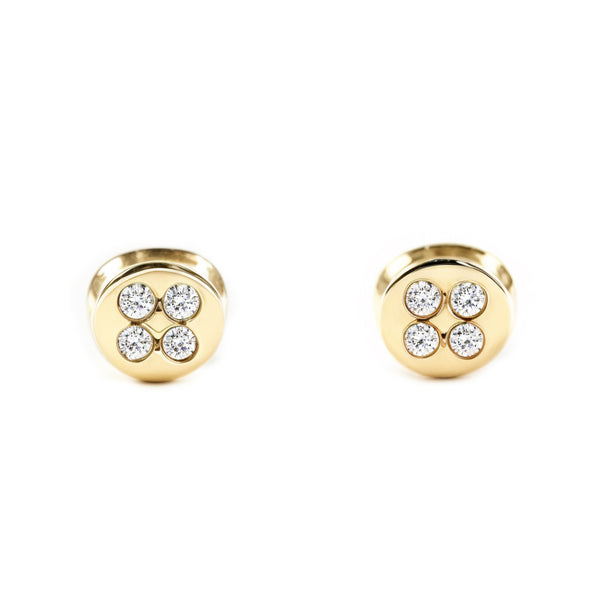 Boucles d'Oreilles Bebe Enfant Ronde Zircone Or Jaune 9 Carats