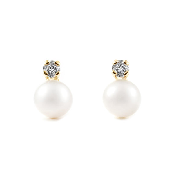 Boucles d'Oreilles Fille Enfant Zircone Perle 5 mm Or Jaune 18 Carats