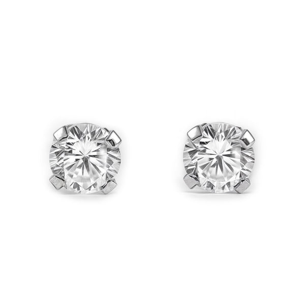 Boucles d'Oreilles Bebe Fille Enfant Zircone 4 mm Or Blanc 18 Carats