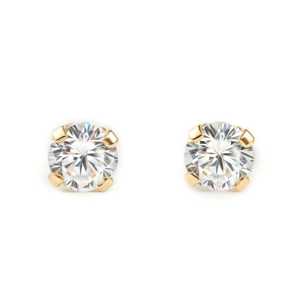 Boucles d'Oreilles Bebe Fille Enfant Zircone 4 mm Or Jaune 18 Carats