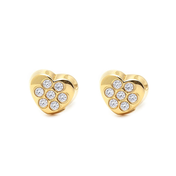 Boucles d'Oreilles Bebe Fille Enfant Cœur Zircone Or Jaune 9 Carats