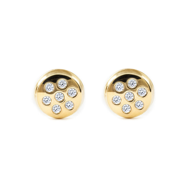 Boucles d'Oreilles Bebe Fille Enfant Ronde Zircone Or Jaune 9 Carats