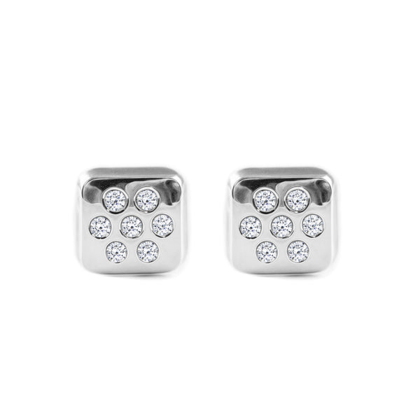 Boucles d'Oreilles Bebe Fille Enfant Carre Zircone Or Blanc 9 Carats