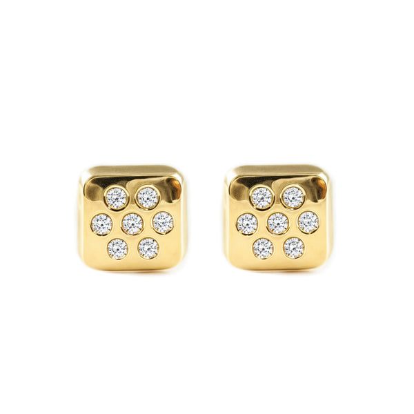 Boucles d'Oreilles Bebe Fille Enfant Carre Zircone Or Jaune 9 Carats