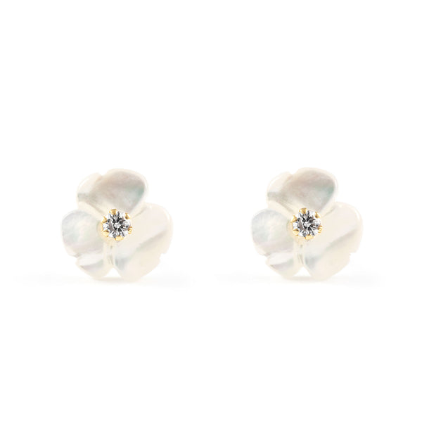 Boucles d'Oreilles Nacre Fleur Zircone Or Jaune 9 Carats