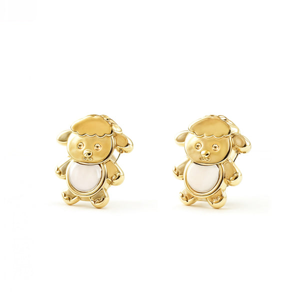 Boucles d'Oreilles Fille Enfant Nacre Mouton Or Jaune 9 Carats