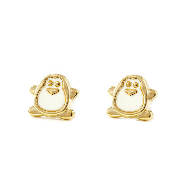 Boucles d'Oreilles Fille Enfant Nacre manchot Or Jaune 9 Carats