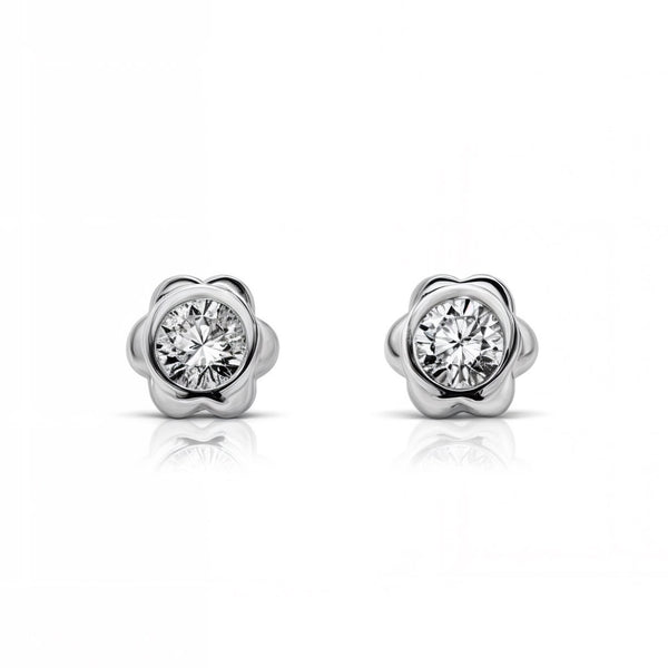 Boucles d'Oreilles Bebe Fille Enfant Fleur Zircone Or Blanc 9 Carats