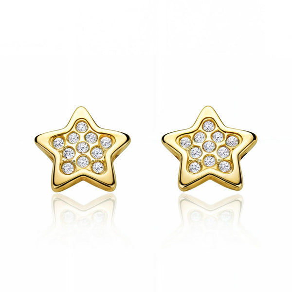 Boucles d'Oreilles Fille Enfant Étoile Zircone Or Jaune 9 Carats