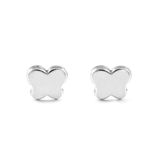 Boucles d'Oreilles Bebe Fille Enfant Papillon Or Blanc 9 Carats