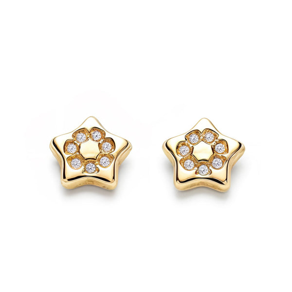 Boucles d'Oreilles Fille Enfant Étoile Zircone Or Jaune 9 Carats