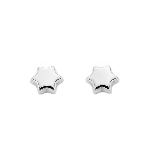 Boucles d'Oreilles Bebe Fille Enfant Étoile Or Blanc 9 Carats
