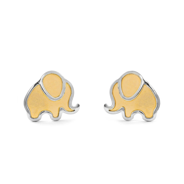 Boucles d'Oreilles Fille Enfant Élephant Or Bicolore 18 carats mates et brillantes