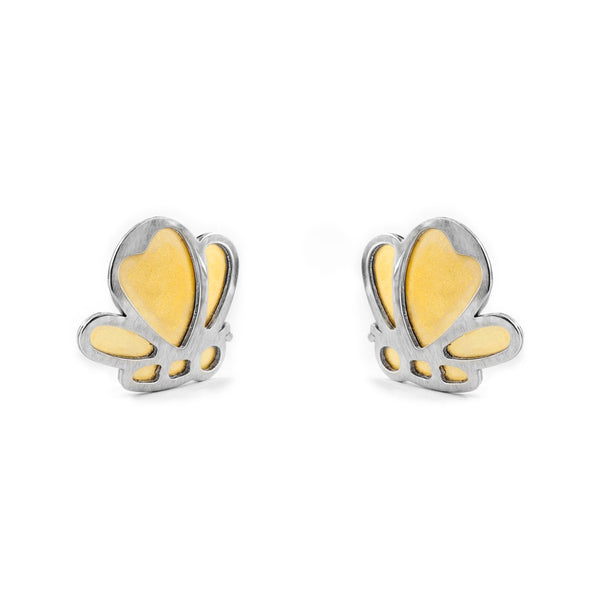Boucles d'Oreilles Fille Enfant Papillon Or Bicolore 18 carats mates et brillantes