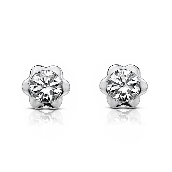 Boucles d'Oreilles Bebe Enfant Fleur Zircone 2,75 mm Or Blanc 18 Carats