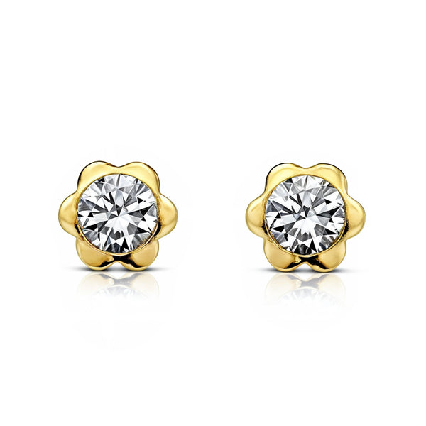 Boucles d'Oreilles Bebe Enfant Fleur Zircone 2,75 mm Or Jaune 18 Carats