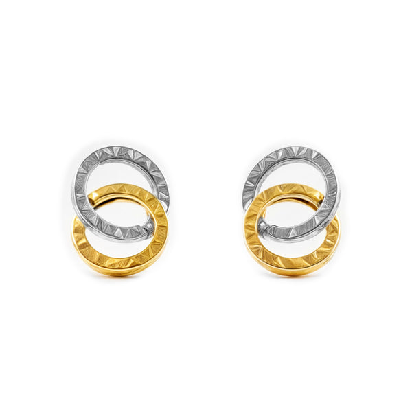 Boucles d'Oreilles Doubles Creoles 8x6 mm Or Bicolore 18 carats texturees