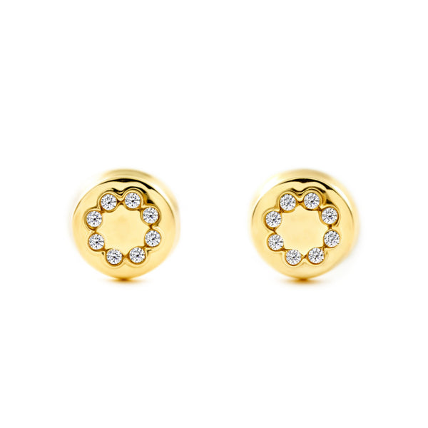 Boucles d'Oreilles Bebe Fille Enfant Ronde Zircone Or Jaune 9 Carats