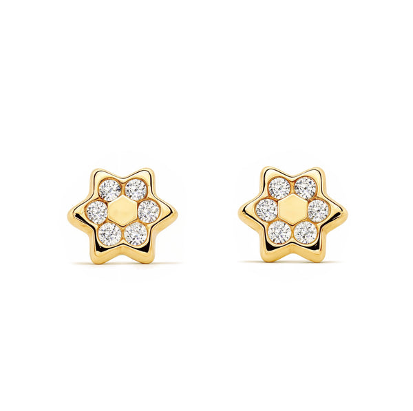 Boucles d'Oreilles Bebe Fille Enfant Étoile Zircone Or Jaune 9 Carats