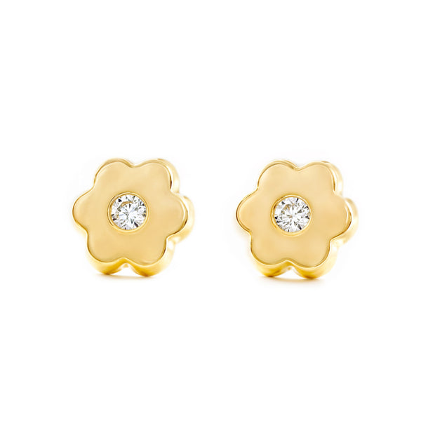 Boucles d'Oreilles marguerite fleur Zircone Or Jaune 9 Carats