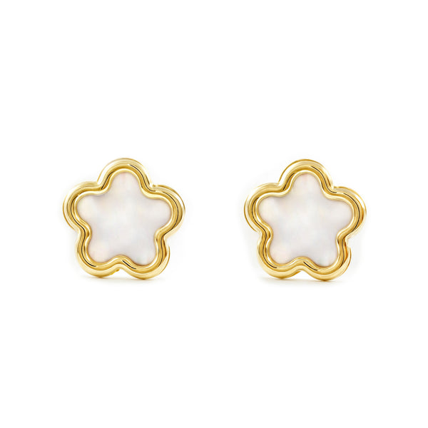 Boucles d'Oreilles Nacre marguerite fleur Or Jaune 9 Carats