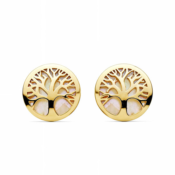 Boucles d'Oreilles Nacre Arbre de Vie Or Jaune 9 Carats