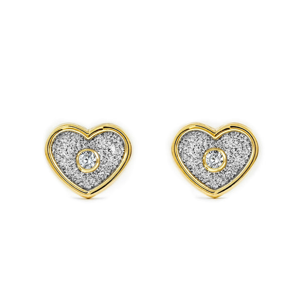 Boucles d'Oreilles Cœur Zircone Or Jaune 9 carats texturees