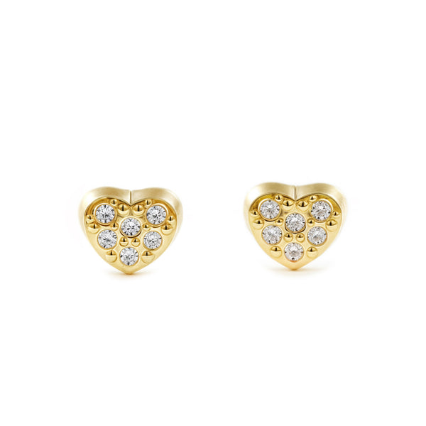Boucles d'Oreilles Bebe Fille Enfant Cœur Zircone Or Jaune 9 Carats