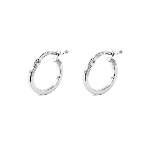 Boucles d'Oreilles Carrees Creoles 13x1.5 mm Or Blanc 18 Carats