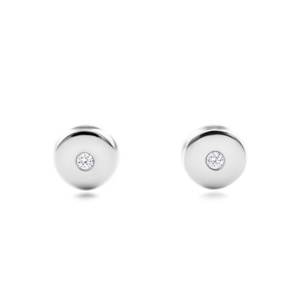 Boucles d'Oreilles Bebe Enfant Ronde Zircone Or Blanc 18 Carats