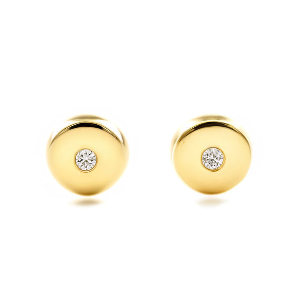Boucles d'Oreilles Bebe Enfant Ronde Zircone Or Jaune 9 Carats