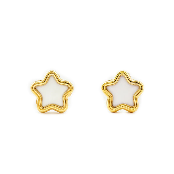 Boucles d'Oreilles Bebe Fille Enfant Nacre Étoile Or Jaune 18 Carats