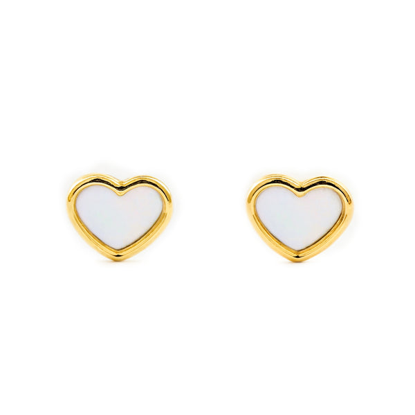 Boucles d'Oreilles Bebe Fille Enfant Nacre Cœur Or Jaune 9 Carats