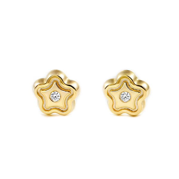 Boucles d'Oreilles Bebe Fille Enfant marguerite fleur Zircone Or Jaune 9 Carats
