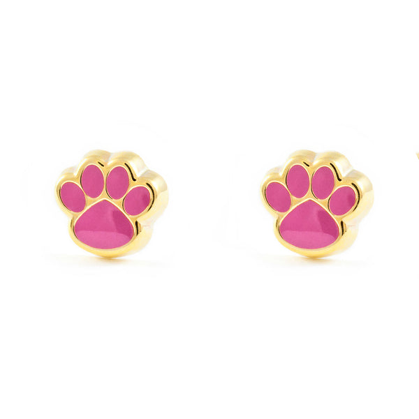 Boucles d'Oreilles Fille Enfant Émail rose intense Patte Or Jaune 9 Carats