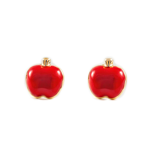 Boucles d'Oreilles Fille Enfant Émail rouge Pomme Or Jaune 9 Carats