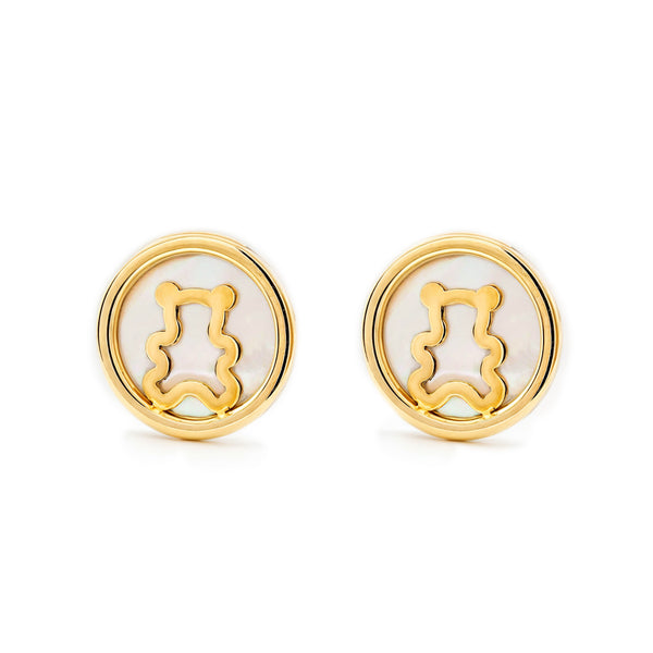 Boucles d'Oreilles Nacre Ours Or Jaune 9 Carats