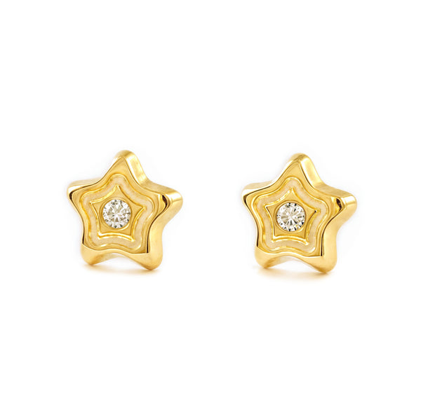 Boucles d'Oreilles Bebe Fille Enfant Étoile Zircone Or Jaune 9 Carats