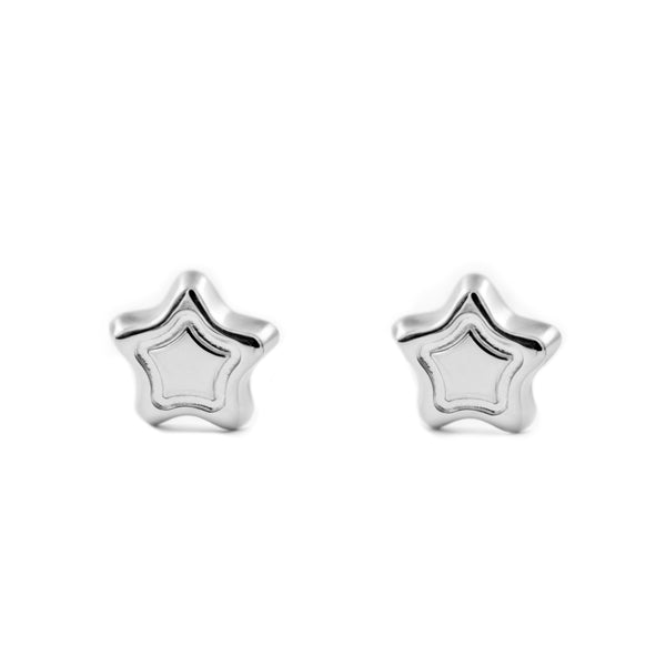 Boucles d'Oreilles Bebe Fille Enfant Étoile Or Blanc 9 Carats