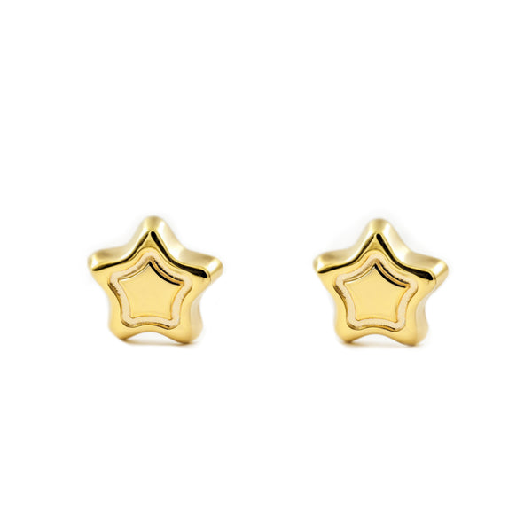 Boucles d'Oreilles Bebe Fille Enfant Étoile Or Jaune 9 Carats