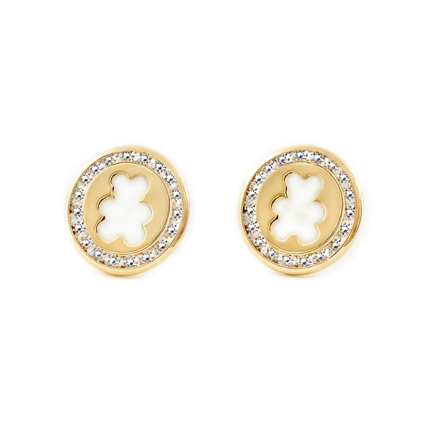 Boucles d'Oreilles Nacre Ours Zircone Or Jaune 9 Carats