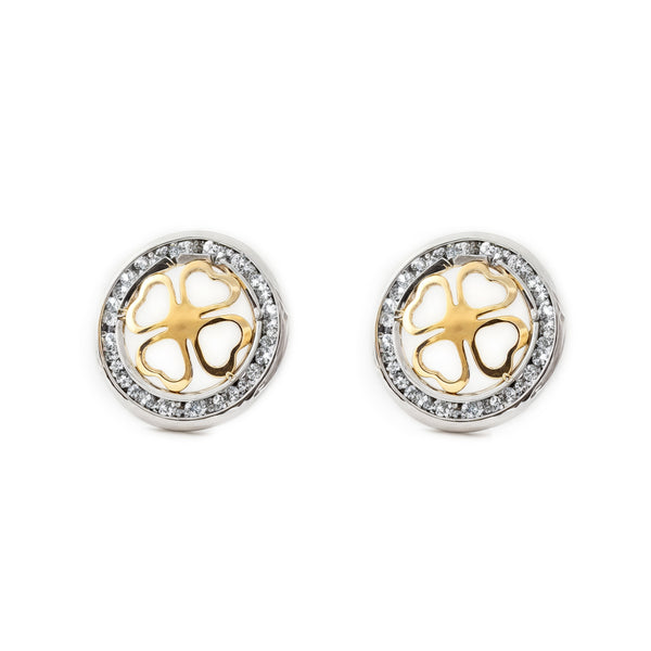 Boucles d'Oreilles Ronde Zircone Or Bicolore 9 Carats