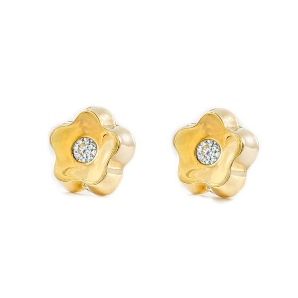 Boucles d'Oreilles marguerite fleur Zircone Or Jaune 9 Carats