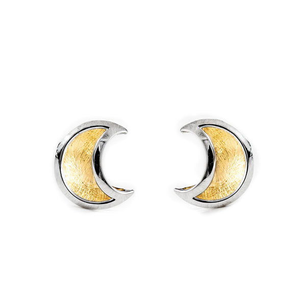 Boucles d'Oreilles Fille Enfant Lune Or Bicolore 9 carats mates et brillantes